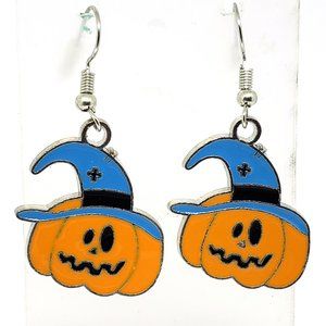 Pumpkin in a Witch Hat Charm Earrings Halloween